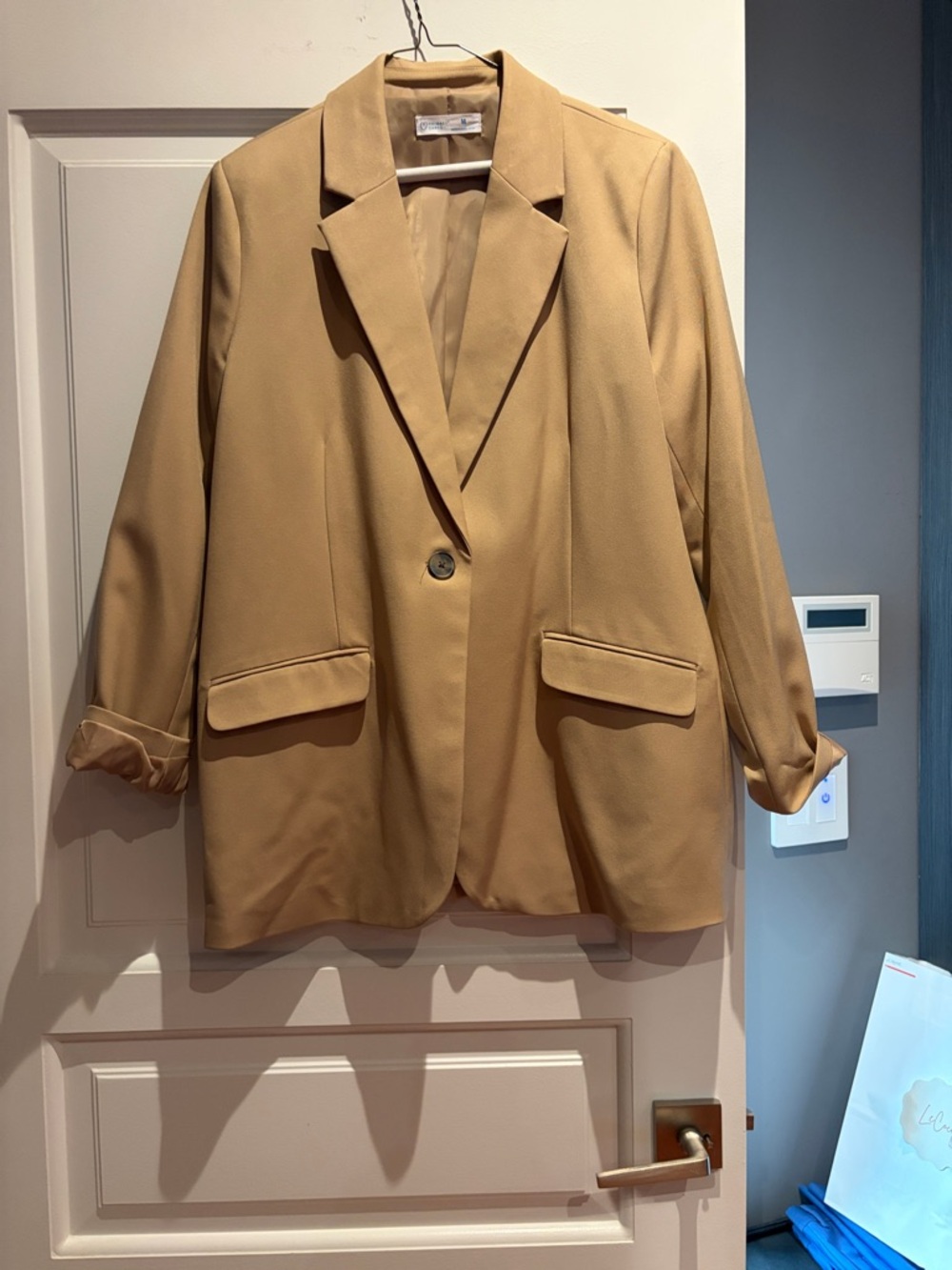 Womens Tan Single-Button Blazer Jacket